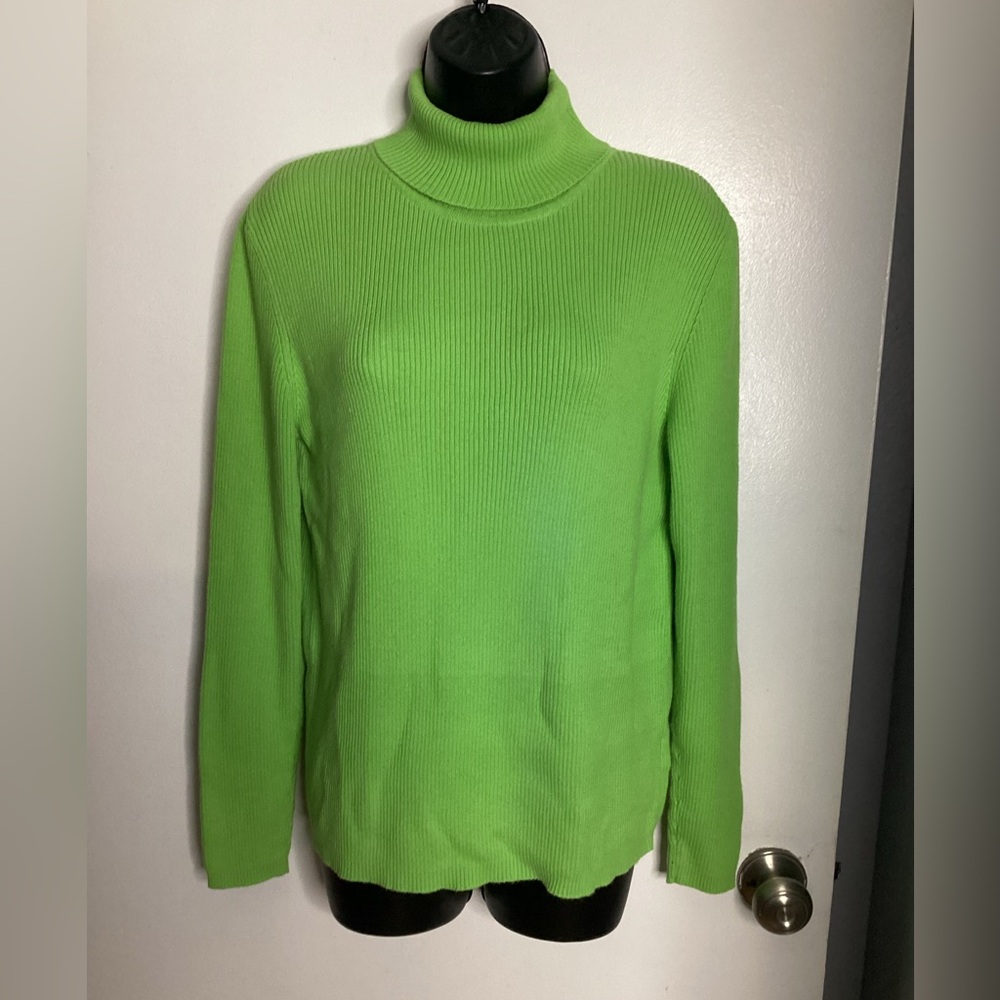Faded Glory Bright Green 100% Cotton Turtleneck Sweater XL